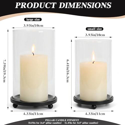 Set of 2 Black Hurricane Candle Holders with Glass Sleeves - Image 5