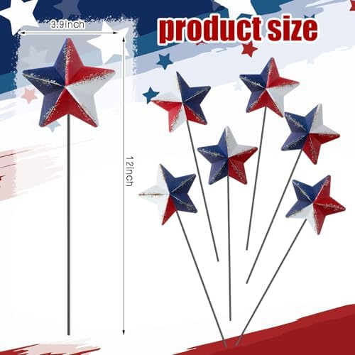 Pickmesh 6 Pcs 12 In 4th of July Outddoor Decor Patriotic Star Yard Stakes - Image 2