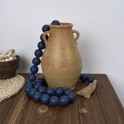 OMISHE 76" Long Extra Large Wood Bead Garland Navy Blue with 1.6" Diameter Wooden Beads and Tassels, Rustic Farmhouse Country Decorative Beads for Home Decor Tiered Tray Decor, Navy Blue - Image 2