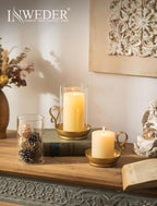 Hurricane Glass Candle Holders: Gold Candle Holder Set of 2 - Image 5