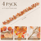 4 Pcs 6Ft Fall Eucalyptus Garland, Artificial Orange Faux Eucalyptus Plants Autumn Leaves Fake Vines for Table Home Wedding Mantle Thanksgiving Decor - Image 3