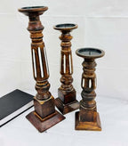 Pillar Candle Holders Set of 3, Candle Holders for Pillar Candle,Mango Wood Candle Holder for Coffee Dining Table, Wedding, Christmas, Halloween, Home Decoration,Brown - Image 3