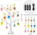 2 Pack Easter Decorations 24 Inch Artificial Lighted Easters Egg Tree, Pre-lit White Birch Tree with 12 Hanging Egg Ornaments for Party Birthday Home Spring Decoration - Image 3