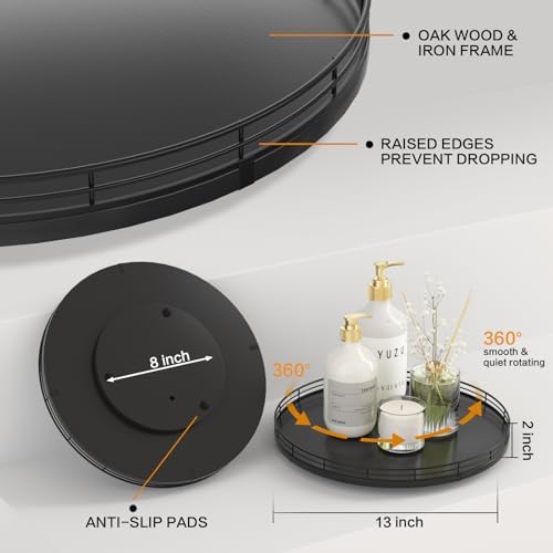 Oroyutor 13-Inch Oak Lazy Susan Spice Organizer, Black Finish - Image 5