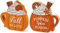Glitzhome Fall Table Decoration for Home Set of 2 5.25"H Fall Wood Pumpkin Coffee Mug Sign Decor Thanksgiving Table Centerpiece for Autumn Harvest Party Home Kitchen Farmhouse by Glitzhome