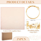 24 6 Set Gold Napkin Rings and Cotton Napkins Bismillah Letter Metal Napkin Buckles Dinner Cloth Napkins Muslim Table Decoration for Ramadan Party Islamic Holiday (Gold) - Image 2