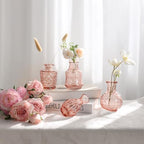 Pink Bud Vases in Bulk 12, Vintage Small Vases for Flowers, Clear Mini Glass Vase for Centerpieces, Decorative Embossed Flower Vase for Wedding Table Decoration, Baby Shower, Birthday Party - Image 4