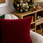 FEVERQIYI 26x26 Velvet Pillow Covers Set of 2 Christmas Red Decorative Square Throw Pillowcase Soft Solid Cushion Covers for Bedroom Living Room Outdoor Indoor Decoration - Image 3