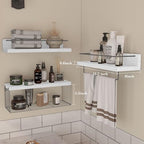 PopiShelves Bathroom Shelves Over Toilet for Wall, Floating Shelves with Storage Basket Paper Holer for Kitchen Living Room, Bedroom & Classroom, Set of 3 (White and Grey) - Image 3