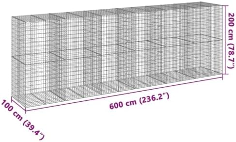 vidaXL Gabion Basket with Cover 236.2"x39.4"x78.7" Galvanized Iron - Image 3