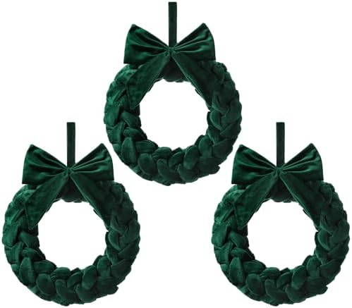 Soaoo 3 Christmas Velvet Wreaths 14" Christmas Wreaths for Front Door Velvet Ornament with Bow for Party Table Fireplaces Porch Walls New Year Home Decor(Green) by Soaoo