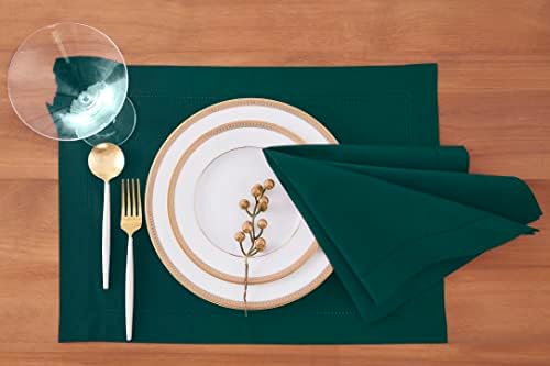 Solino Home Cotton Linen Woven Placemats Dark Green, 14 x 19 in, Set of 4 - Image 2
