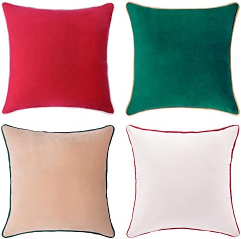 MONDAY MOOSE Christmas Decorative Throw Pillow Covers Cushion Cases, Set of 4 Soft Velvet Double-Sided Designs, Mix and Match for Home Decor, Pillow Inserts Not Included (18x18 inch, Red/Green) by MondayMoose