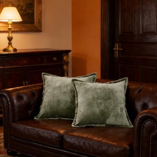 Luxurious Velvet Throw Pillow Covers 20x20 Set of 2 Decorative Pillow Covers Solid Square Cushion Case for Sofa Couch Bedroom Farmhouse, Army Green - Image 4