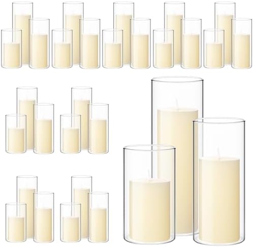Shihanee 180 Pcs Pillar Candles & Glass Cylinder Holders Set,Ivory White by Shihanee