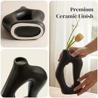 Dowan Black Vases for Decor,Hollow Ceramic Vase Set of 2,8.3" Nordic Modern Boho ins Style Decorative Ceramic Aesthetic Flower Vase for Home Decor Modern Minimalist Table, Entryway Centerpieces - Image 3