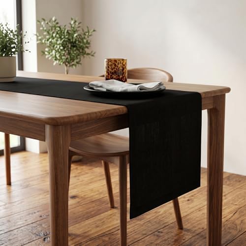 Solino Home 100% Pure Linen Table Runner Black Long, Fete 14 x 90 in - Image 2
