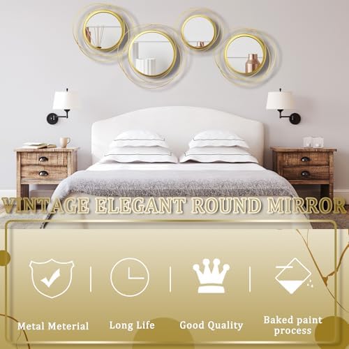 Hicarer 4 Pcs Decorative Wall Mirror Round Modern Circle Mounted Mirror Metal Wall Art Decor for Bedroom Living Room Entryway Dining Room Hallway(Gold) - Image 5