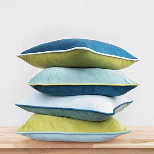 MONDAY MOOSE Decorative Throw Pillow Covers Cushion Cases, Set of 4 Soft Velvet Modern Double-Sided Designs, Mix and Match for Home Decor, Pillow Inserts Not Included (18x18 inch, Green/Blue) - Image 3