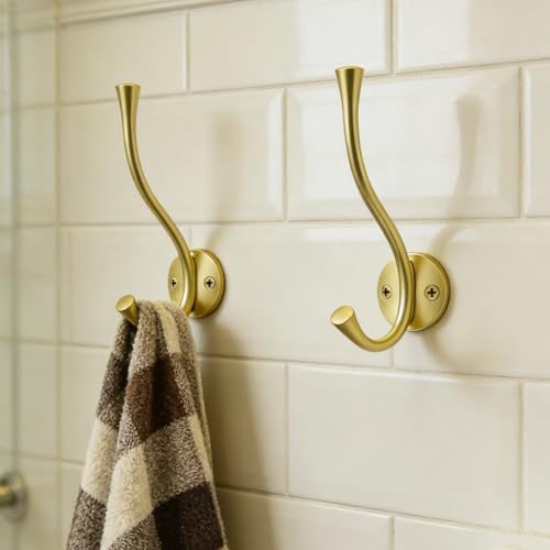 SAILING 3 Pack Coat Hooks - Brushed Gold Coat Hooks Decorative Wall Hooks for Bathroom Living Room Bedroom Hanger for Robe Dressing Room Fitting Room - Image 5