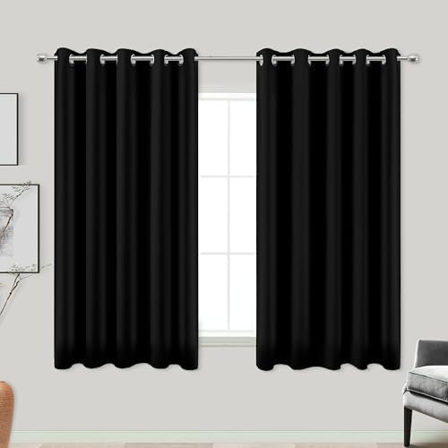 Black Out Curtains 60x45 Inch Long 2 Panels Burg for Bedroom Windows,Grommet Heat Blocking Room Darkening Insulated Kitchen Soundproof Half Block Dark Short Curtain for Bathroom,Van Garage,45L Length by KOUFALL