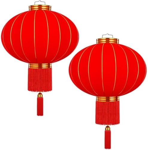 Chinese New Year Lantern, Traditional Spring Festival Hanging Ornament, Flocking Cloth Lantern with Tassels for Lunar New Year by Unknown