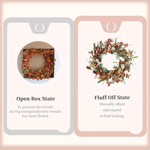 15 Inches 4 Pcs Fall Wreaths for Front Door Artificial Autumn Wreath with Forsythia Flowers Greenery Leaves Orange Berries for Outside Indoor Wall Window Festival Thanksgiving Fall Harvest Decor - Image 4