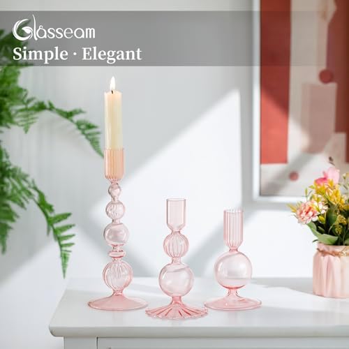 Glasseam Pink Glass Candlestick Holder: Unique Taper for Table Centerpiece - Image 4