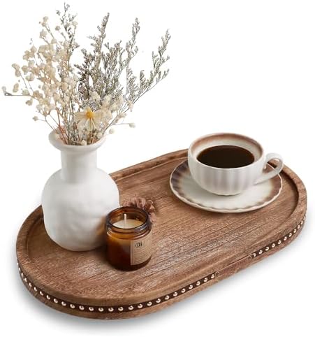 Oval Wooden Decorative Tray Coffee Table Tray Home Decor 15" Rustic by Unknown