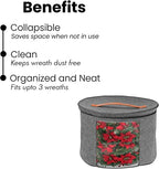 Christmas Wreath Storage Bag,Collapsible Felt Holiday Garland Container with Zipper & Handle, Durable Wreath Organizer Bin for Seasonal Decor Storage 20 x 12 (GREY) - Image 2