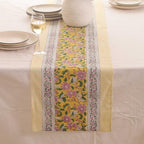 Hand Block Printed Cotton Table Runner, Machine Washable Cotton Runner, Boho Floral Dining Room Accent for Large Dining Tables and Console Displays, 18x90 Inches - Yellow & Pink - Image 4