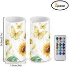 Butterfly Sunflower Flameless Candles 2 Pack 6 x 3 inch Battery Operated Candles with Multicolor Timer Remote Control LED Fake Candles for Warm Light Dinner Table Home Decor - Image 3