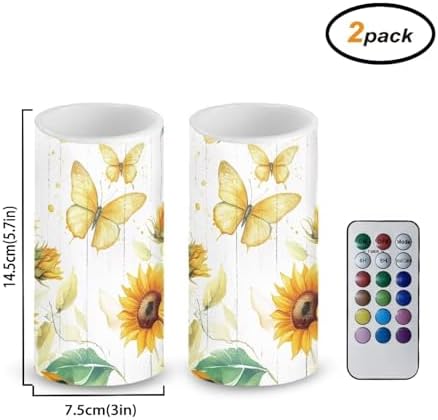 Butterfly Sunflower Flameless Candles 2 Pack 6 x 3 inch Battery Operated Candles with Multicolor Timer Remote Control LED Fake Candles for Warm Light Dinner Table Home Decor - Image 3