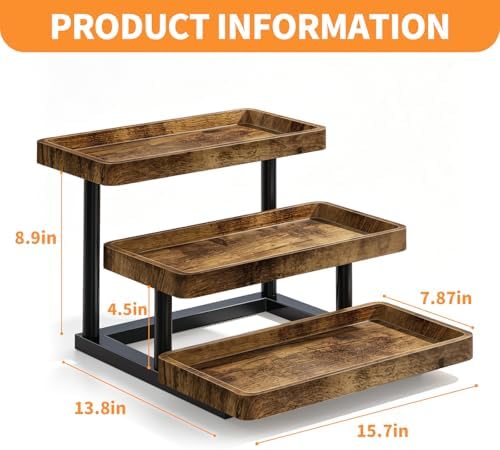 3 Tier Serving Tray for Party, Wood Cupcake Stand with Sturdy Metal Frame - Image 3