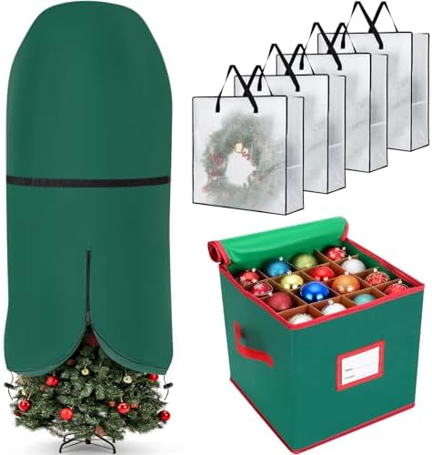 SATINIOR 6 Pcs Christmas Tree Storage Bag Set, Ornament Box, Green, 5 ft by SATINIOR