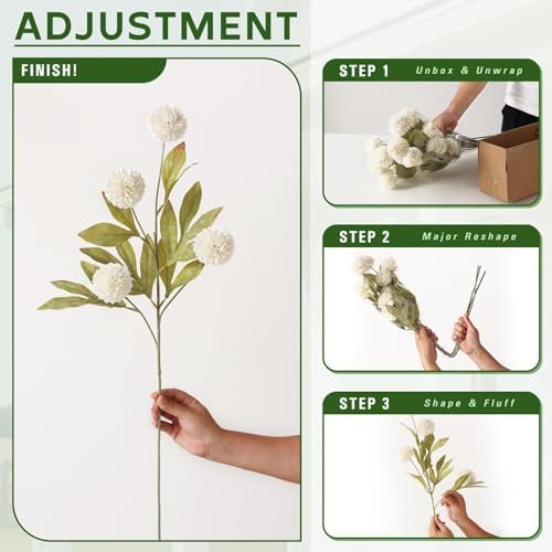 12Pcs 27"Artificial Pompon Mum Stems Silk Flowers for Vase Decor(Cream) - Image 5