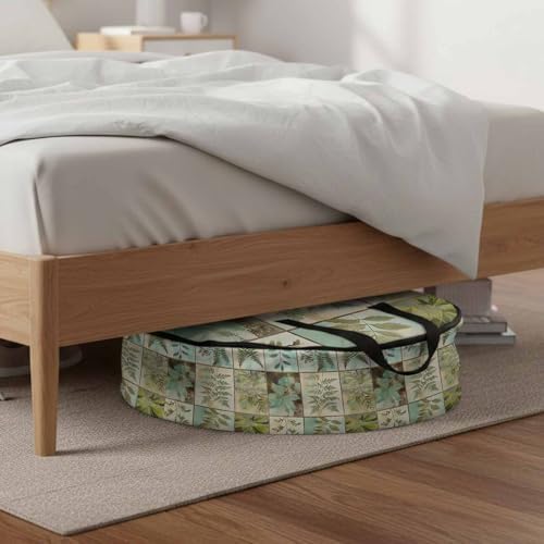Leaves Round Storage Bag 24 Inch, Vintage Stitching Clothes Storage Container with Handles Heavy Duty Organizer for Comforter, Bedding & Holiday Wreaths - Image 6