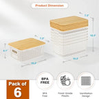Ohmlove 6 Pack Plastic Storage Baskets with Bamboo Lids for Organization - Image 2