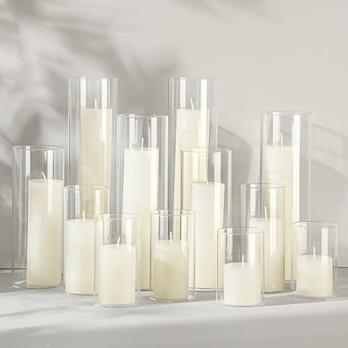 Shihanee 6 Glass Cylinder Vase Pillar Candle,Ivory，Clear,Set of 60 - Image 3