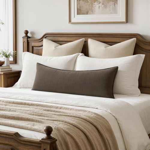 MIULEE Decorative Linen Lumbar Pillow Cover 14x36 Inch Coffee - Image 2