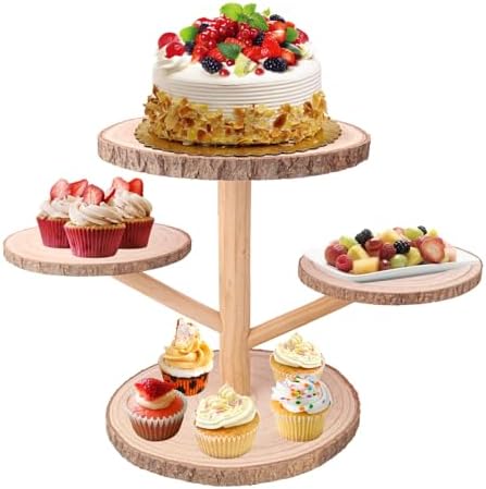 4 Tier Round Wooden Cupcake Stand - Wooden Cupcake Stand/ Holder – Rustic Wood Cupcake Tower Display for Weddings, Birthday Party Decoration, and Dessert Tables by Geytetqi