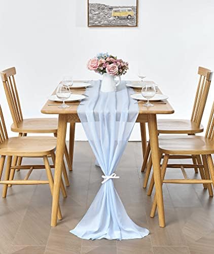 Pufogu 5 Pack 10Ft Baby Blue Chiffon Table Runner Sheer 29x120 Inch - Image 5