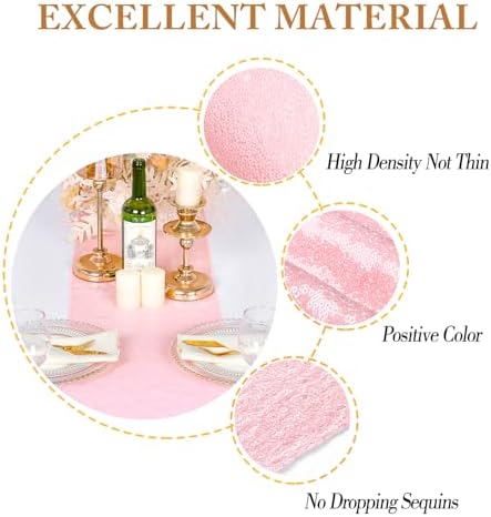 ShinyBeauty Light Pink Table Runner for Party 15 Pack of 12 X108 Sequin Table Runners Wedding Table Runner Sparkly Table Runner Baby Pink Table Runners for Baby Shower Decorations - Image 3