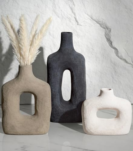 DREAMLOOM Ceramic Vase Set of 3, Black by dreamloom