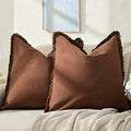 ZWJD Pillow Covers 18x18 Set of 2 Coffee Throw Pillow Covers with Fringe Chic Cotton Decorative Pillows Square Cushion Covers for Sofa Couch Bed Living Room Farmhouse Boho Decor by ZWJD