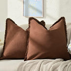 ZWJD Pillow Covers 18x18 Set of 2 Coffee Throw Pillow Covers with Fringe Chic Cotton Decorative Pillows Square Cushion Covers for Sofa Couch Bed Living Room Farmhouse Boho Decor by ZWJD