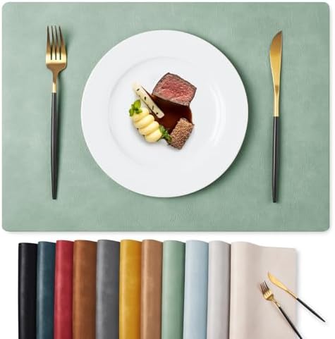 MOSAYT Vinyl Faux Leather Placemats, Set of 6, Green by MOSAYT