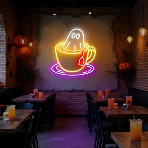 Ghost Coffee Neon Sign Cute Halloween Wall Decor for Cafe Bar Kitchen - Image 2