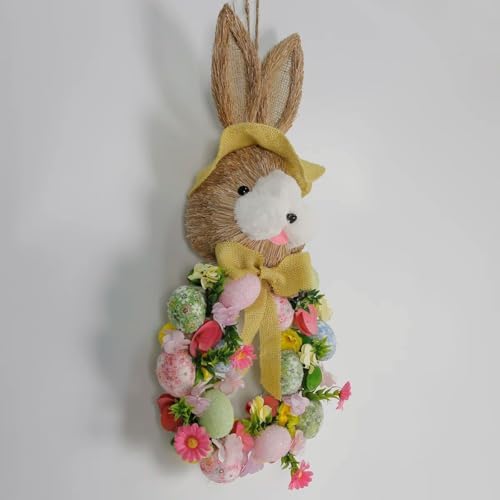 Ansuma 21" Easter Bunny Wreath – Bunny Shape Spring Wreath with Colorful Flowers Greenary and Egg Decorations, Front Door Easter Decor, Spring Wreaths for Home and Porch (Yellow) - Image 2