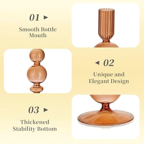 Hewory Glass Candlestick Holders Set: 3PCS Brown Taper Candle Holders Bulk - Image 5